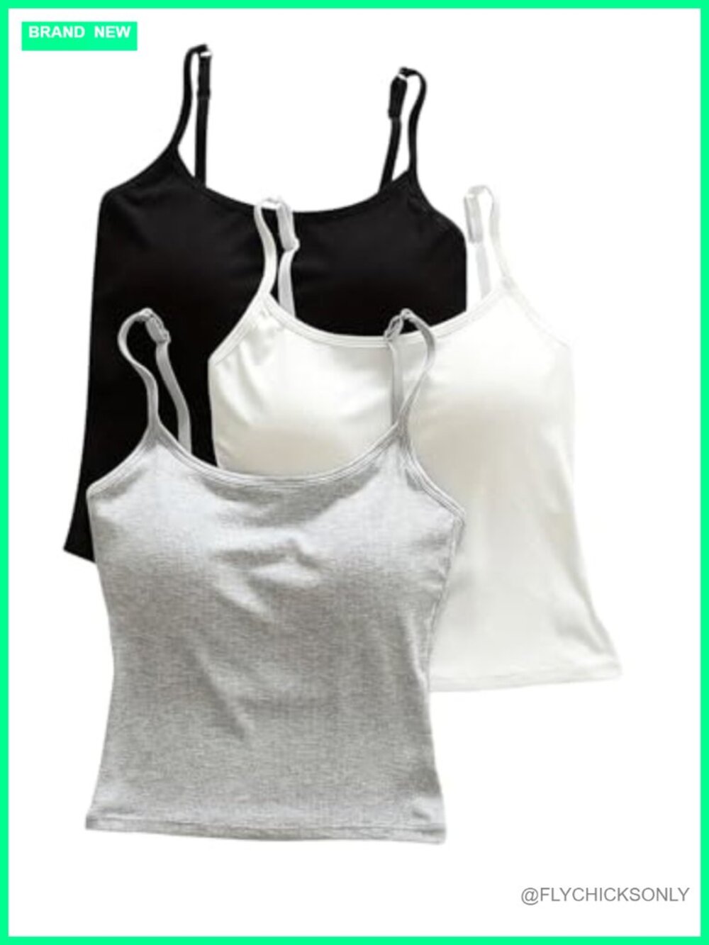 Women's 3 Pack Cami Crop Top Built in Bra Adjustable Spaghetti Strap Tank